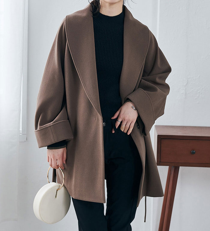 楽天市場】ハーフコート M L LL ウール調ビッグカラーガウンコート(M