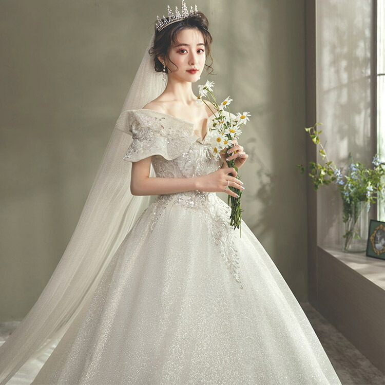 楽天市場】送料無料 ウェディングドレス オフショルダー フリル