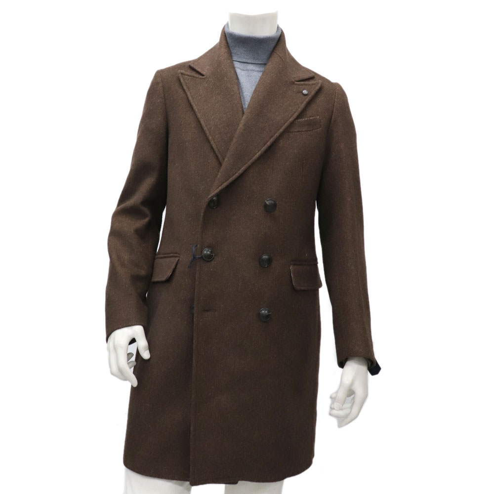 ダブルチェスターコートカシミアヴィンテージロングコート秋冬肩パッド茶