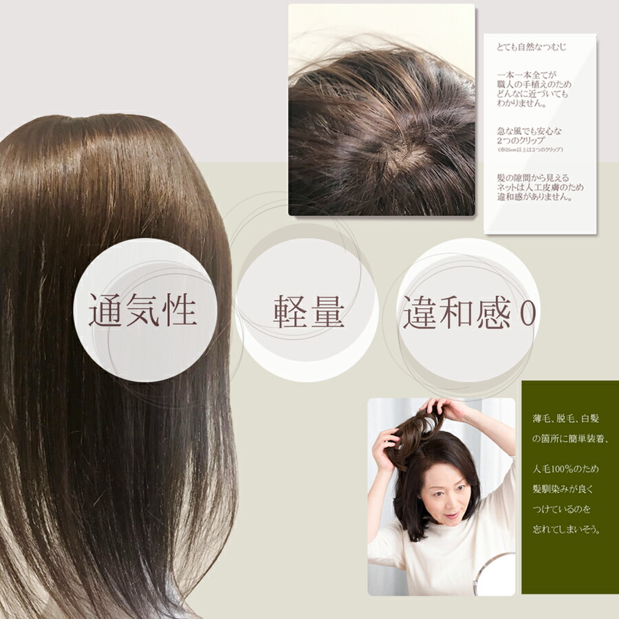 楽天市場】部分ウィッグ 自然 人毛100% 日本仕上げ ウィッグ 高品質