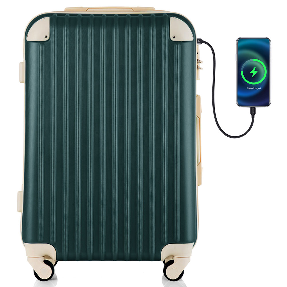 スーツケース 大型suitcaseUSBポート TSAロックL(7泊〜)グリーン
