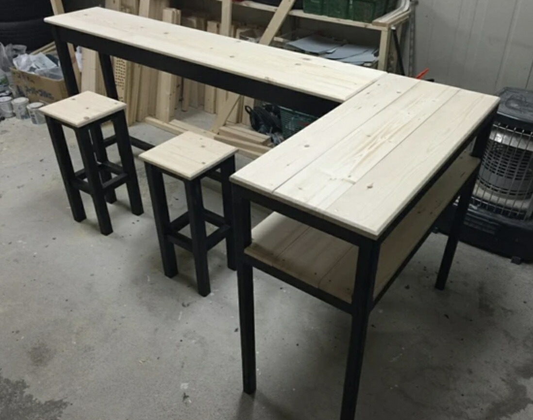 楽天市場】天然木 L字 カウンターテーブル & スツール 完成品(組み立て