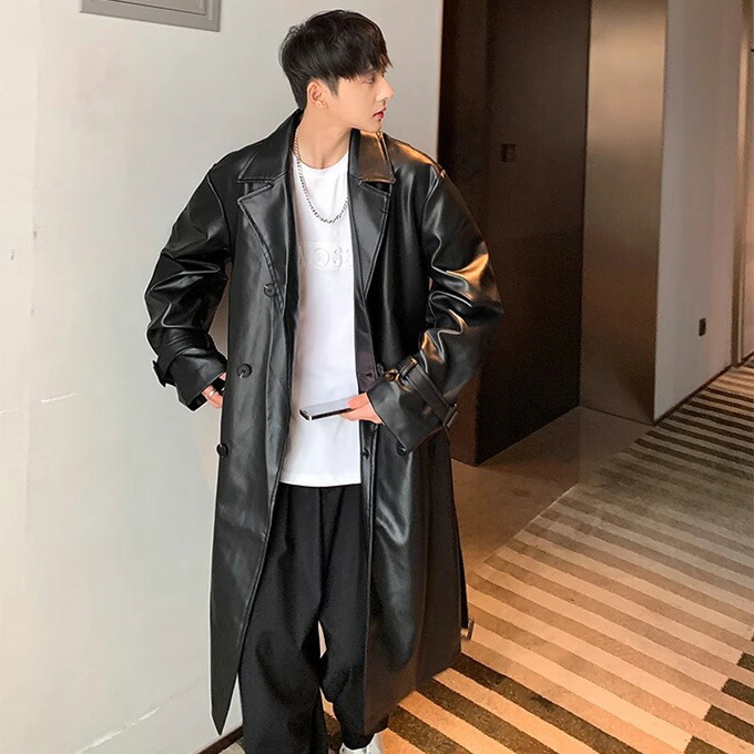 美品 MEN'S BIGI メンズビギ レザーチェスターコート 黒 牛革 高級 美