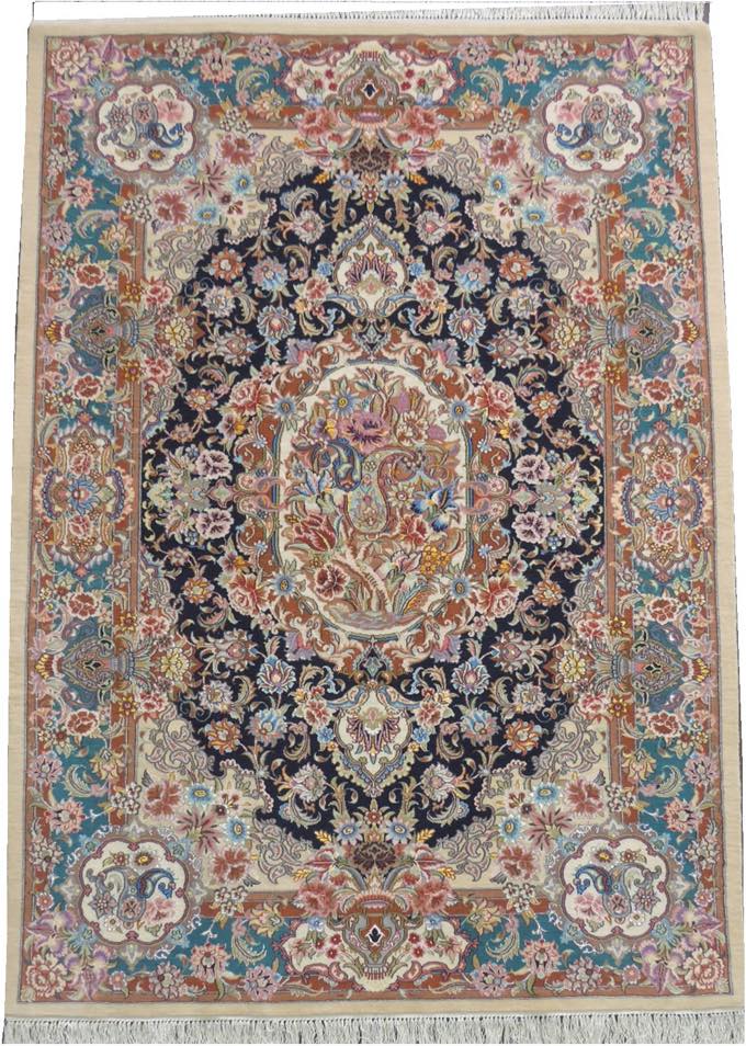 ペルシャ絨毯本物保証100%手織素材天然シルクfallah工房花柄157×106