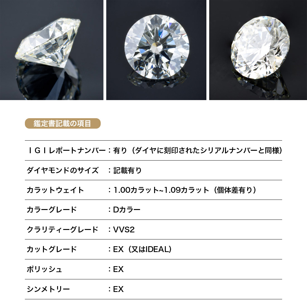 楽天市場】【IGI鑑定書付き - 1CT / Dcolor / VVS2 / 3EX 】 ラウンド