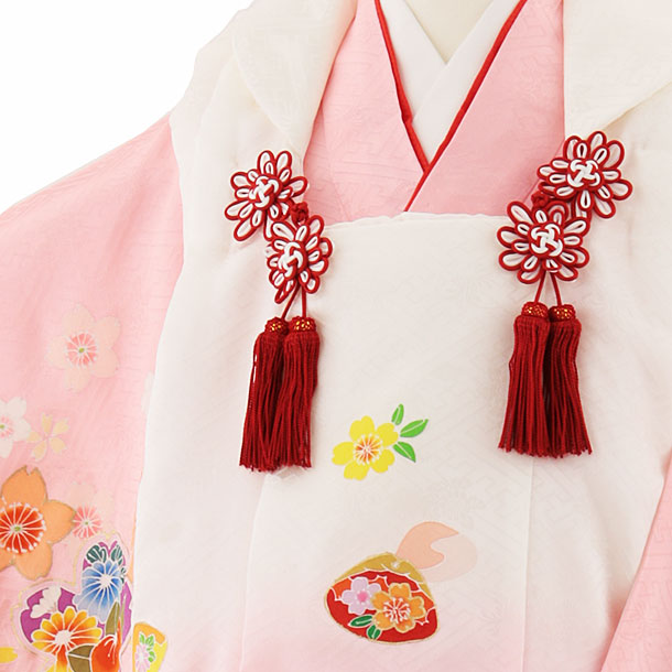 正絹絞りお被布＆巾着セット 花笹模様 薄赤ピンク 正絹絞りお