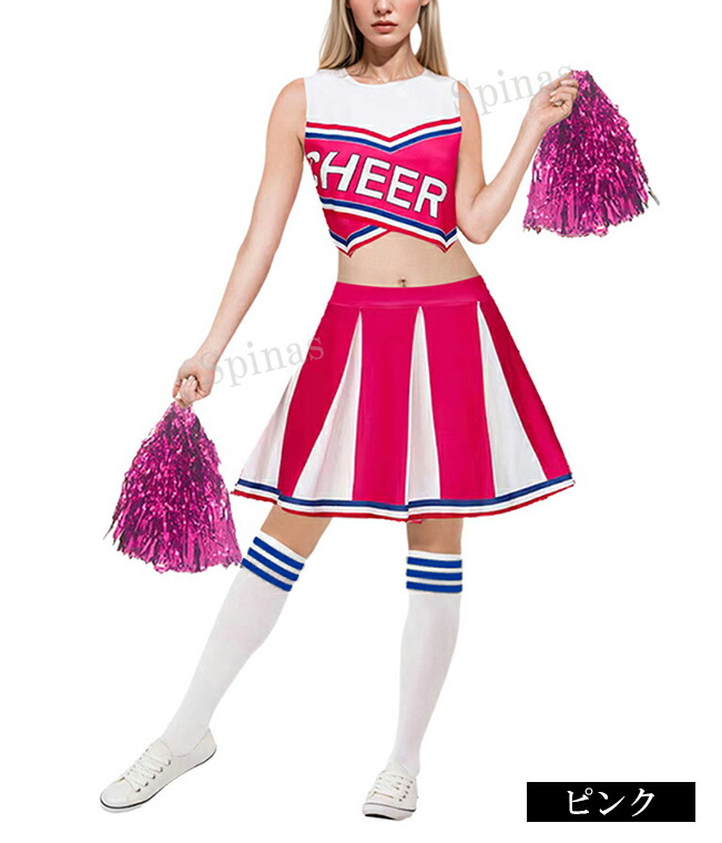 楽天市場】上下セット＋ソックス＋ポンポンの4点セット！6色展開 チア