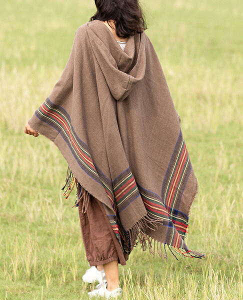 美品 クロエ ポンチョ ケープ 大判ストール フード付き ボーダー