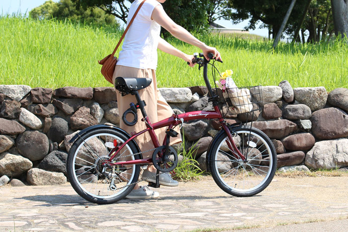 楽天市場】折りたたみ自転車 20 インチ 6段変速 カギ ライト かご