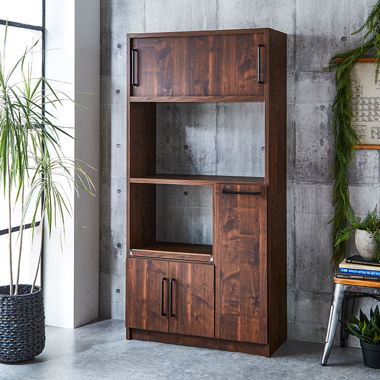 幅90㎝】レンジ台 食器棚 おしゃれ レンジラック【ブラック×グレー