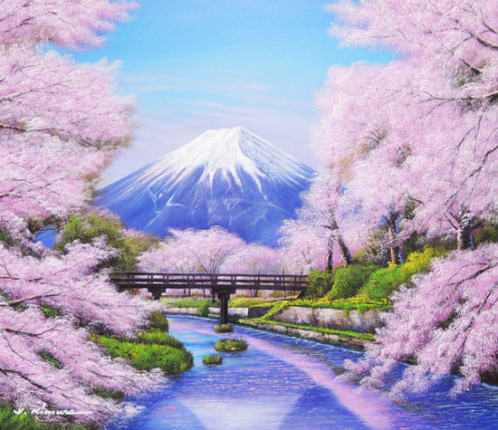 楽天市場】絵画 油絵 忍野富士に桜 F30号 （木村由記夫） 送料無料