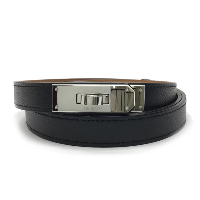 HERMES エルメス レザーケリーベルト ブラックシルバー金具 HERMES