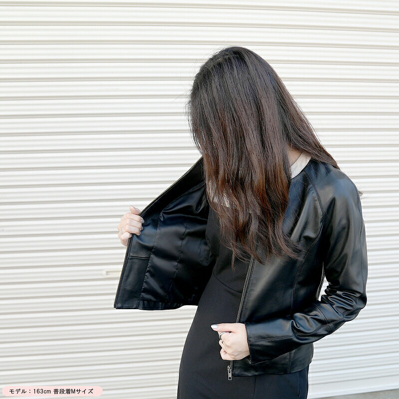 楽天市場】レディース ラム革 ノーカラー レザージャケット S/M/L/LL