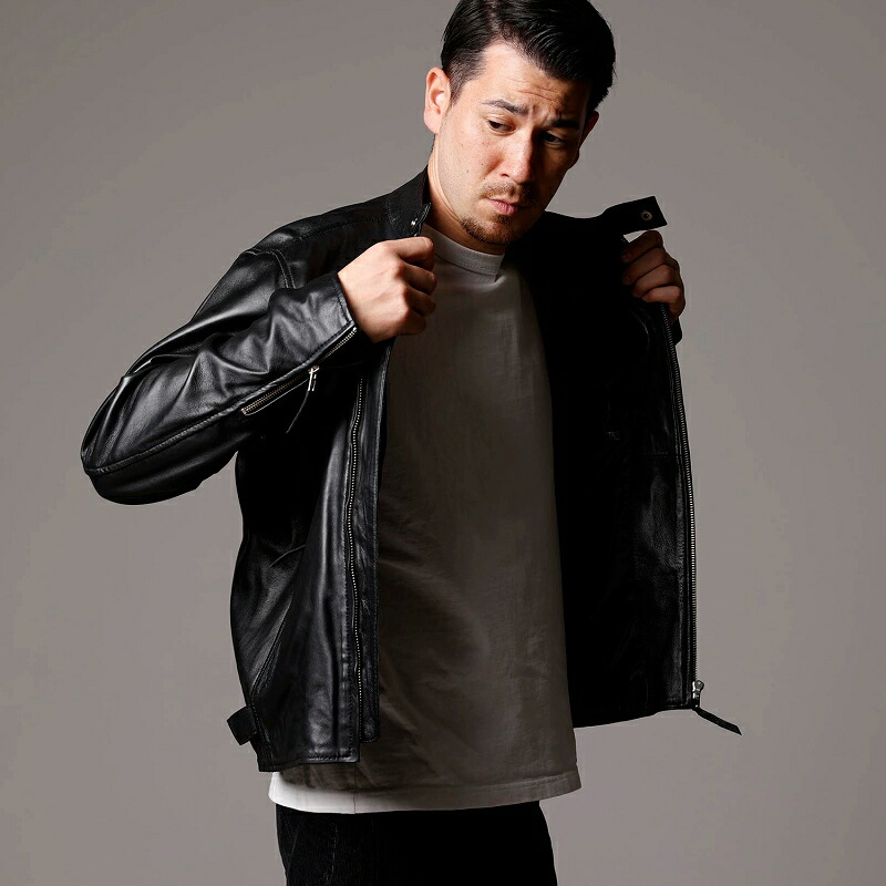 楽天市場】ラムレザージャケット メンズ 本革 ラム革 シングル