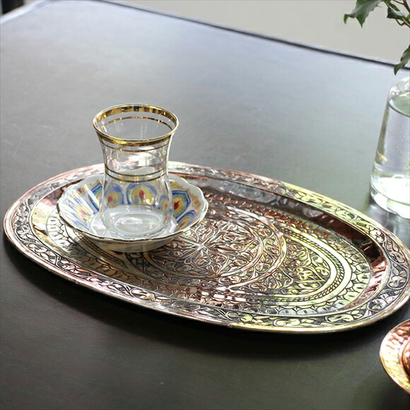 楽天市場】トルコ製・バクル（銅製品）のお盆・楕円形30.5×20cm