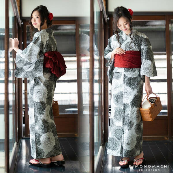 楽天市場】浴衣 レディース 女性 浴衣単品「黒グレー丸菊」綿浴衣