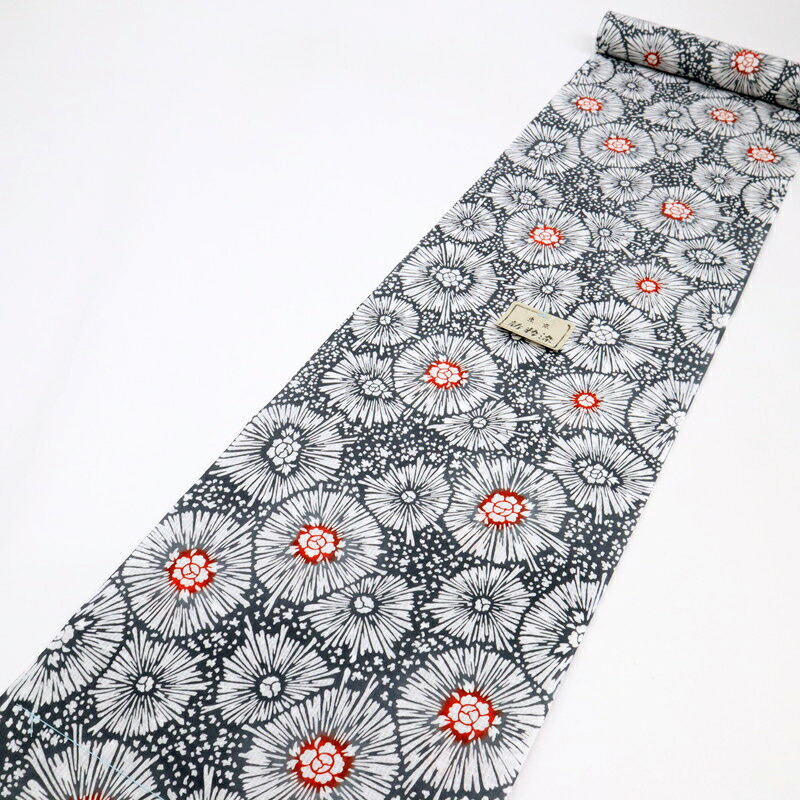 楽天市場】浴衣反物 東京『新粋染』綿紅梅 花模様 墨色グレー