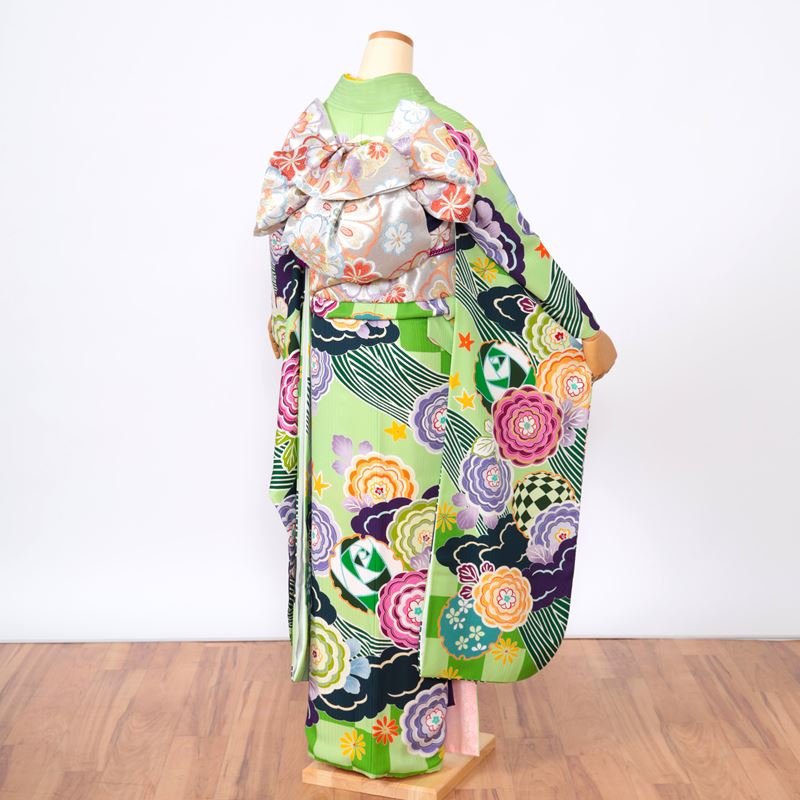 楽天市場】振袖 中古 フルセット 緑 若草色 グリーン 正絹 一式 格安