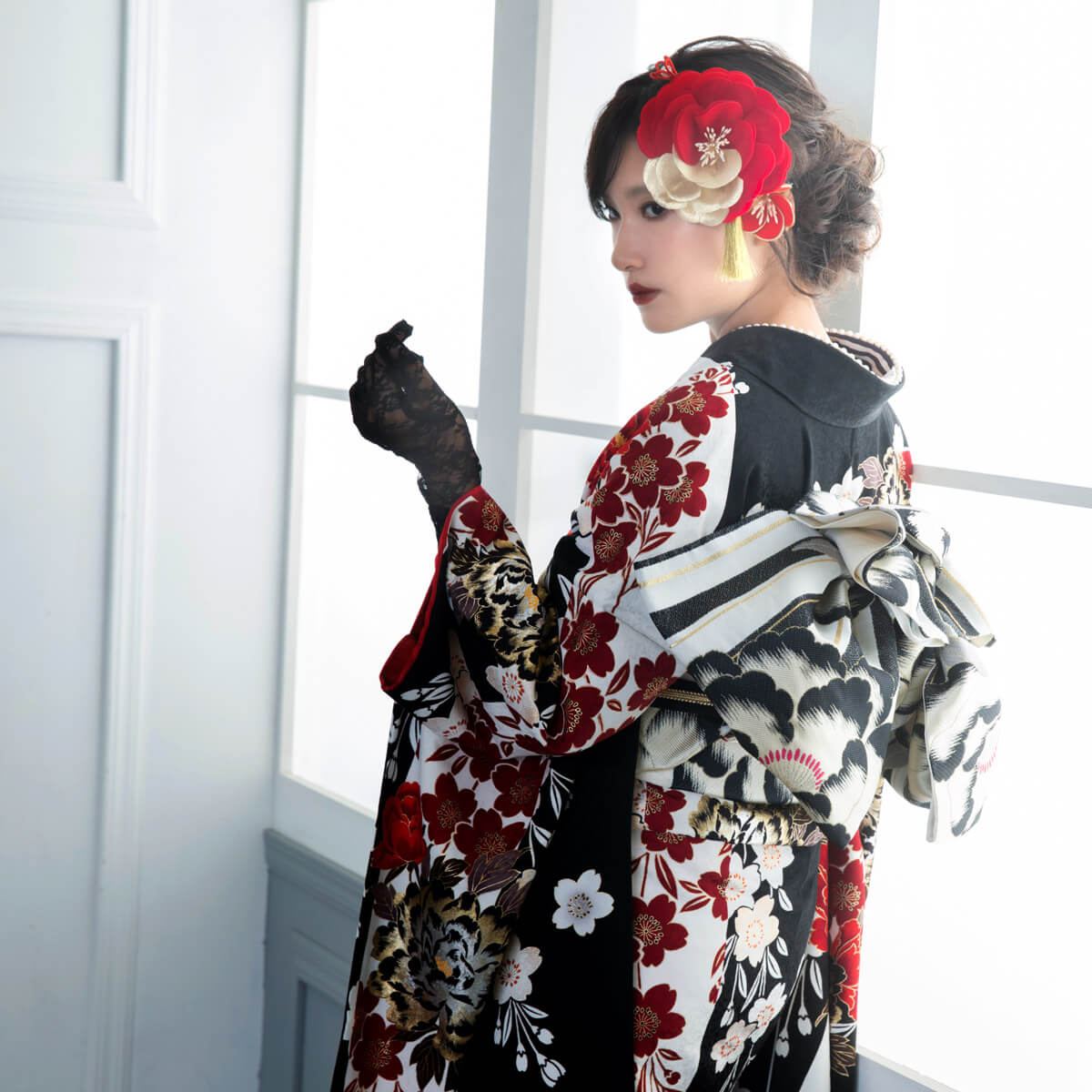 楽天市場】【振袖 レンタル】 結婚式 結納R1359 正絹 黒 豪華金彩 牡丹
