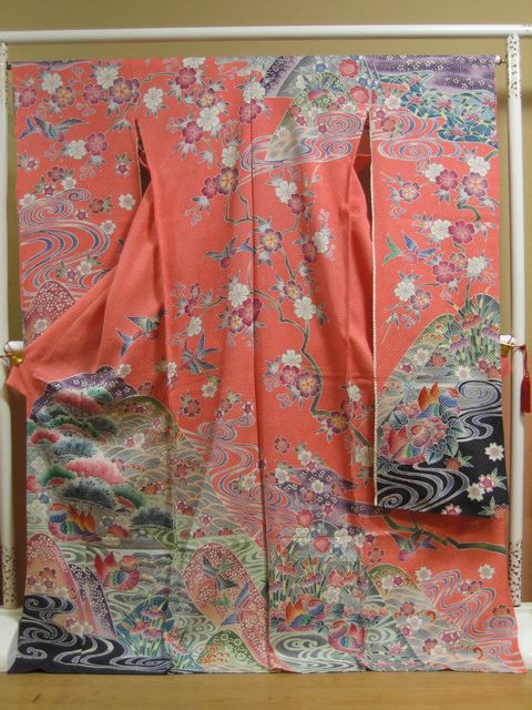 楽天市場】藤娘きぬたや謹製 総絞り京紅型 振袖流水に鴛鴦(おしどり)と