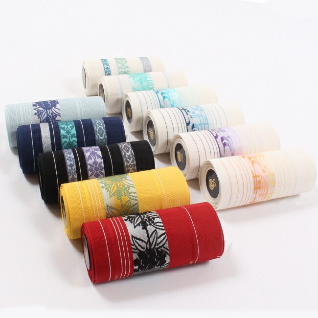 注染手縫い 民藝柄のおとな浴衣 リバーシブル半幅帯と真田紐と帯留め