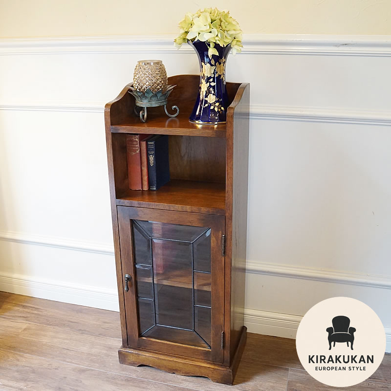 良品】アンティーク ガラス棚 ブックケース フラップ式扉 良品