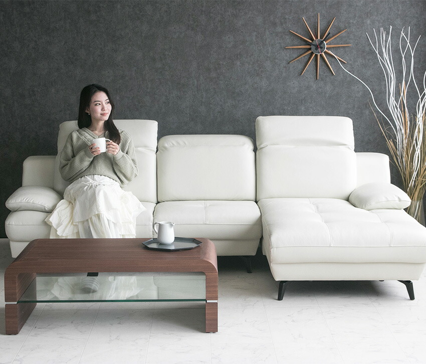 首都圏送無料〜M gallery40万前後 本革ソファ オットマン クリーム白 首都