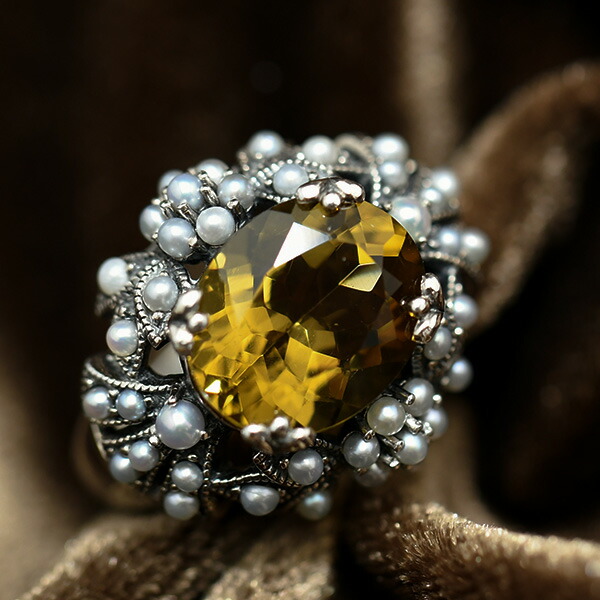 楽天市場】碌山 大粒 コニャッククォーツ シードパール リング シック