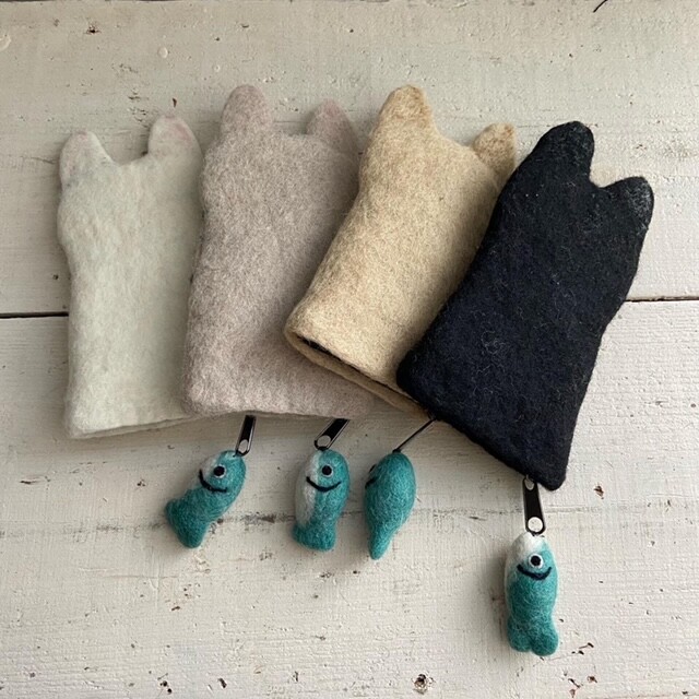 楽天市場】お魚つきネコの羊毛フェルトポーチ ハンドメイド・フェア