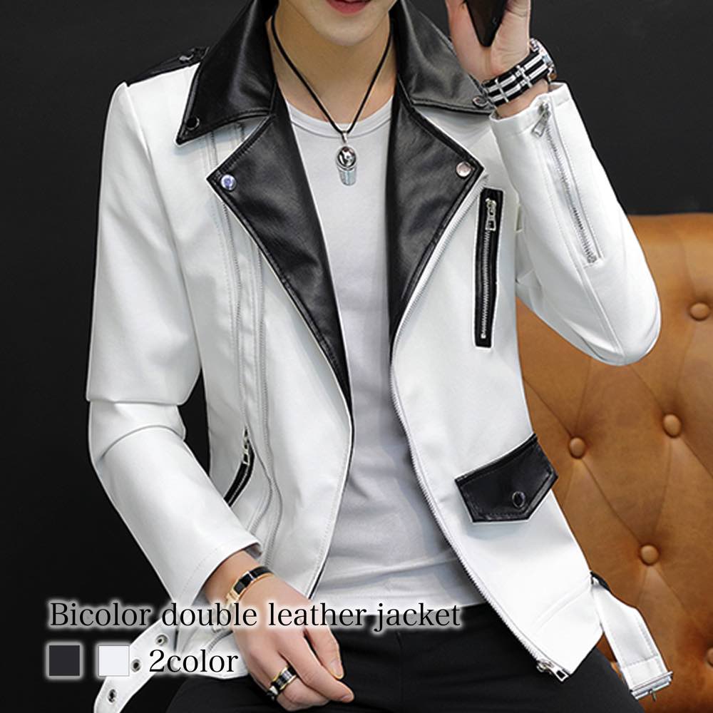 楽天市場】ライダースジャケット メンズ バイカラーダブルレザー