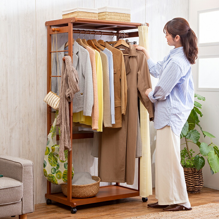 楽天市場】天然木カーテン付きシングルハンガー 90cm幅 カーテン付き