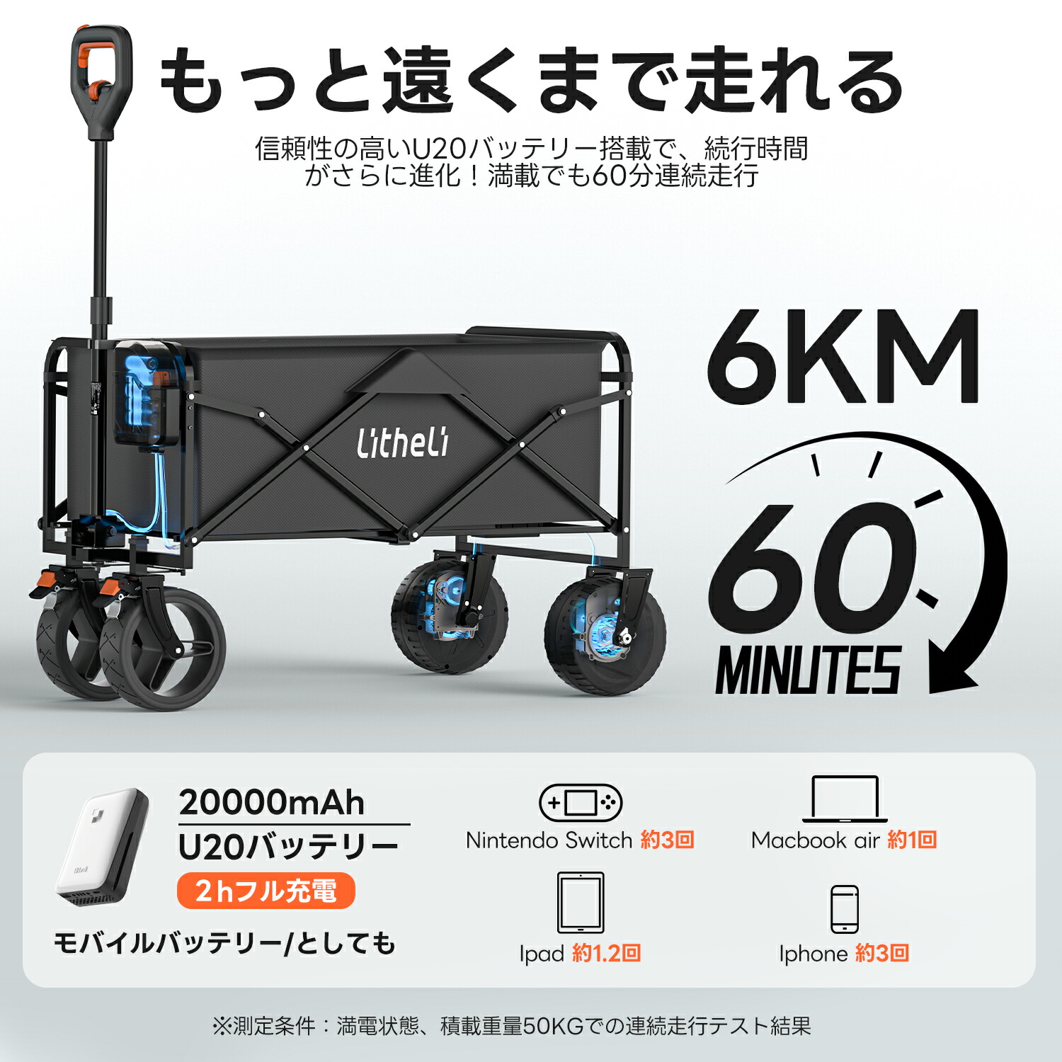 楽天市場】Litheli 【新発売】電動キャリーワゴン 坂道運搬 軽量 大