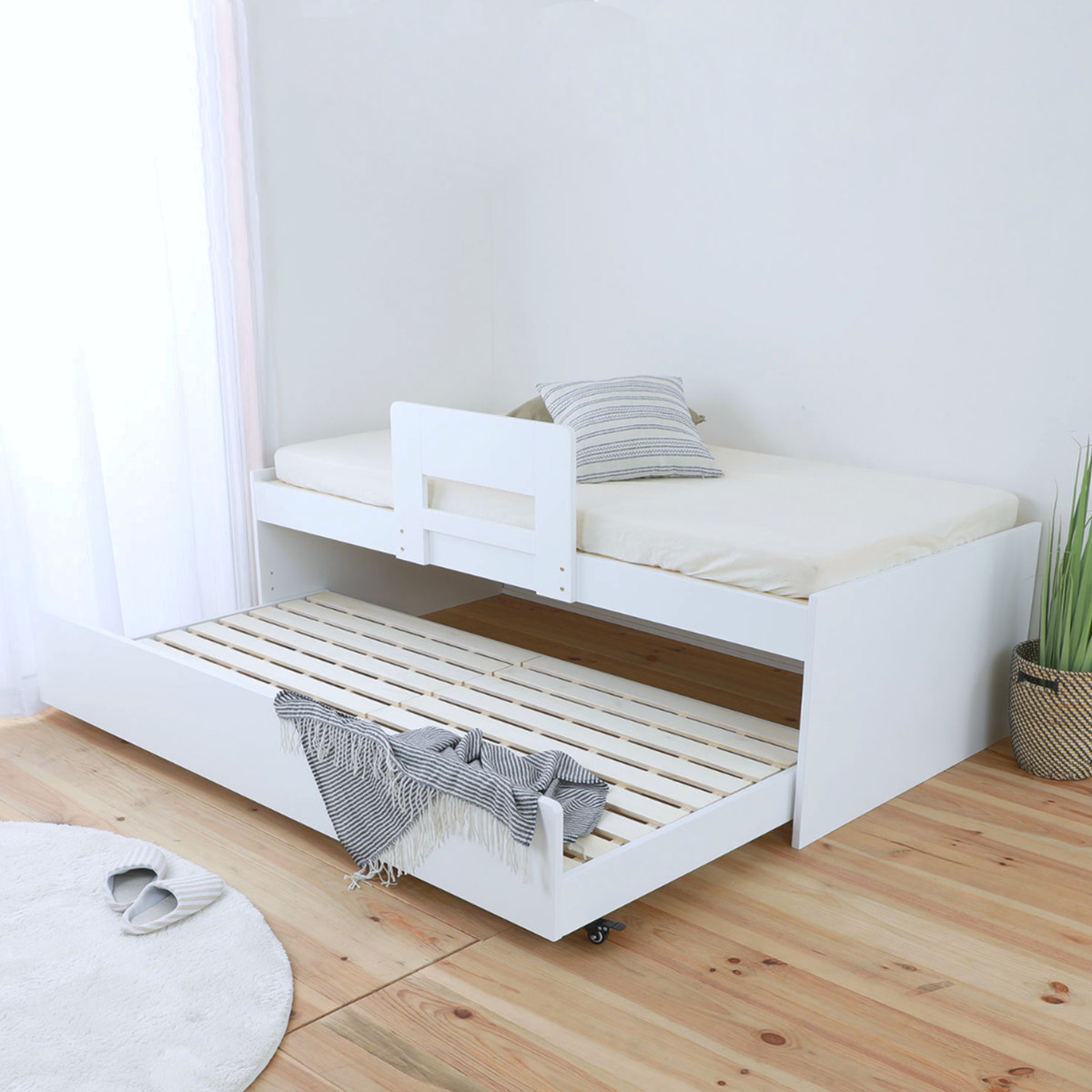 楽天市場】親子ベッド シングル スライド式収納 すのこ （ ベッド