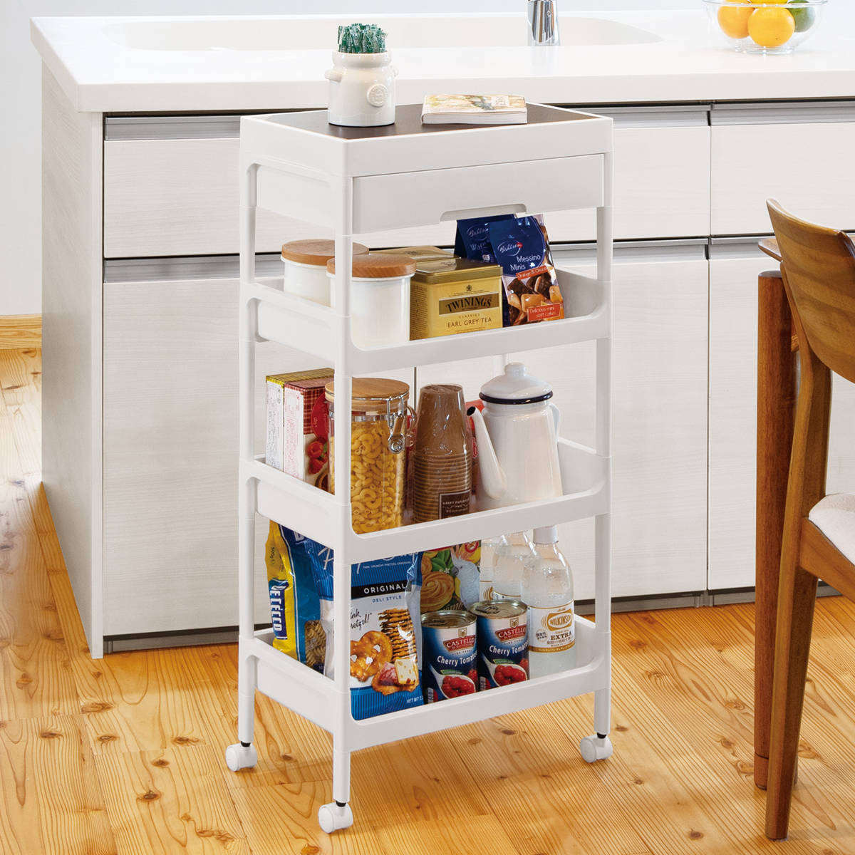 楽天市場】キッチンワゴン 4段 木天板 サージュワゴン 幅40cm 奥行26cm