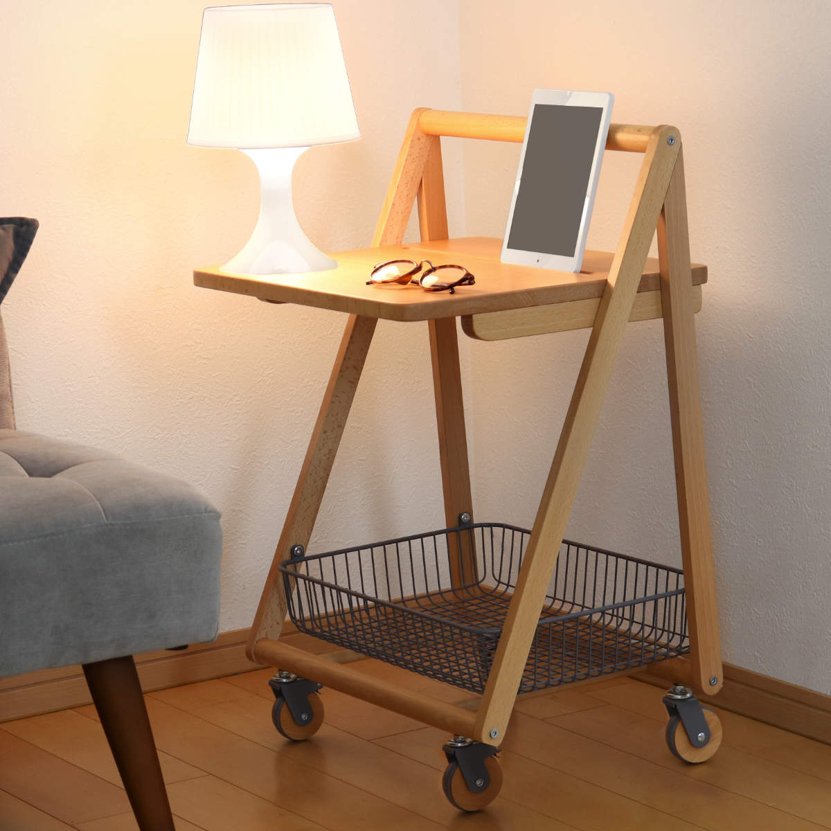 楽天市場】サイドテーブル キャスター付 テーブルワゴン 高さ70cm リヴ