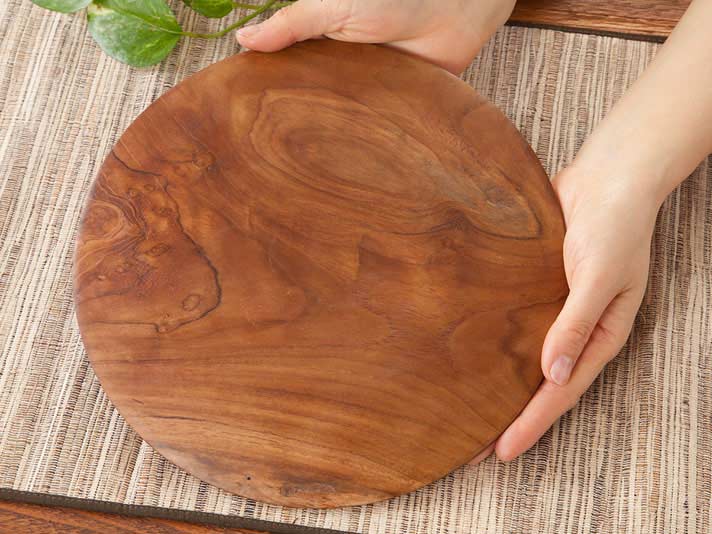 楽天市場】ラウンドトレイ 25cm 木製 プレートウッドプレート チーク