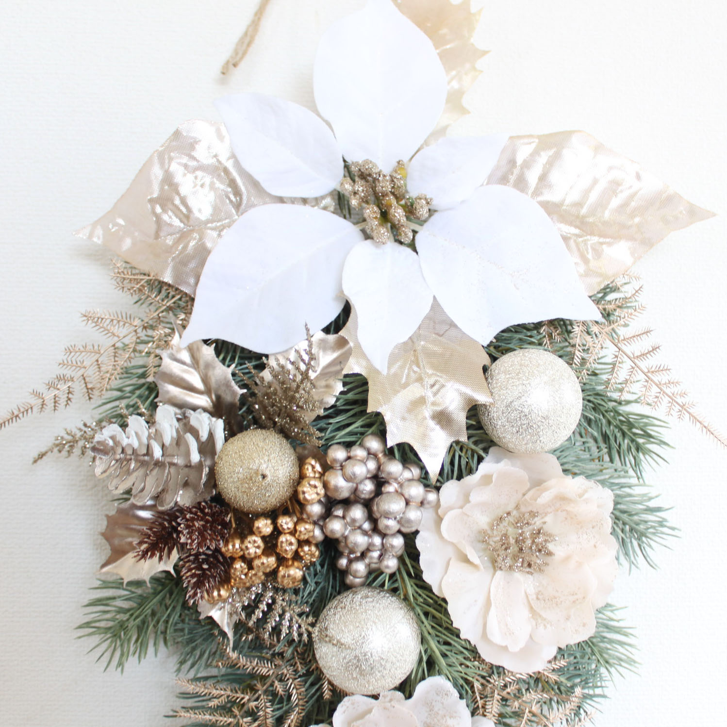 楽天市場】送料無料クリスマスリース ホワイト＆シャンパンゴールド