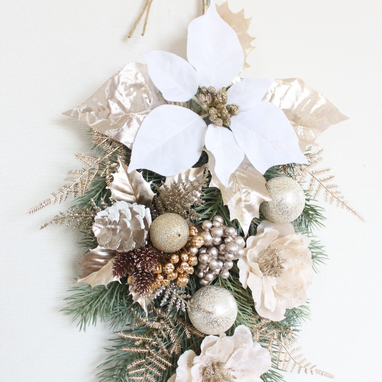 楽天市場】送料無料クリスマスリース ホワイト＆シャンパンゴールド