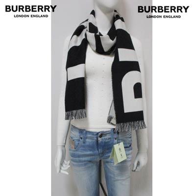 Burberry カシミヤマフラー 白 ロゴ刺繍入り BURBERRY カシミヤ