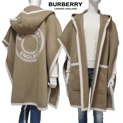 BURBERRY LONDON ポンチョ カーキ ロゴ刻印ボタン レザー 牛革
