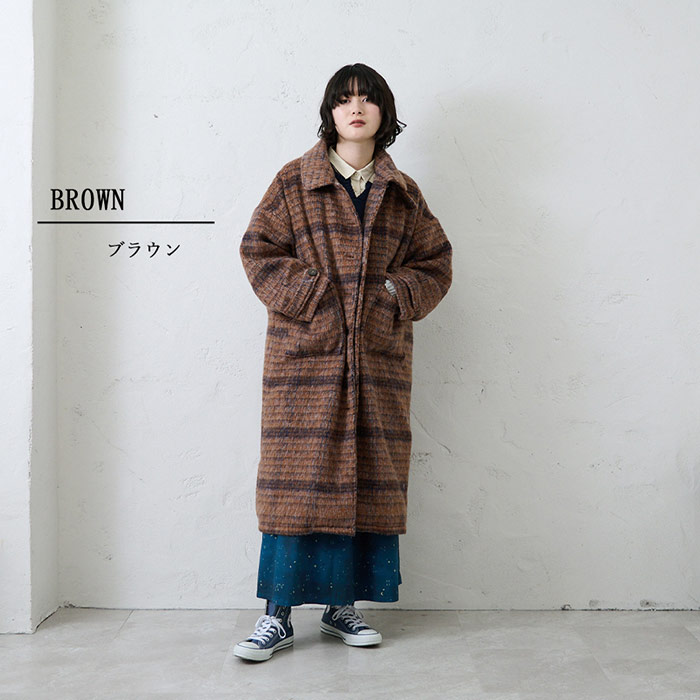 楽天市場】起毛チェックロングコート emago ナチュラル カジュアル