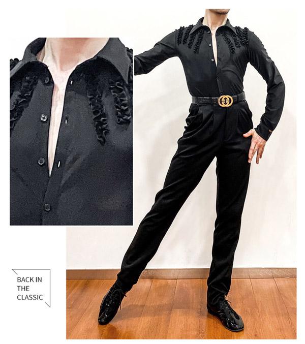 楽天市場】メンズ ラテンダンス用シャツ 男性用 ダンス衣装 フリル 上