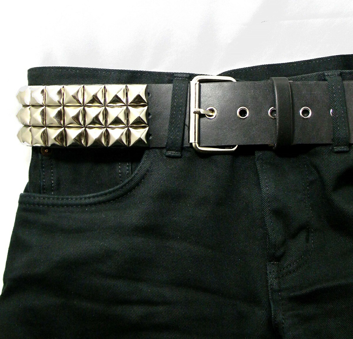 楽天市場】スタッズベルト 本革 三連ピラミッド鋲 パンク ロック