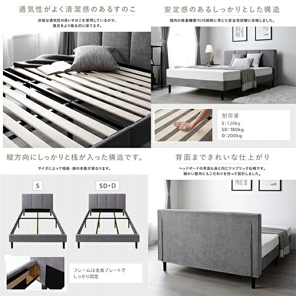 楽天市場】新生活 EIRA エイラ ファブリック ダブルベッド 布張り