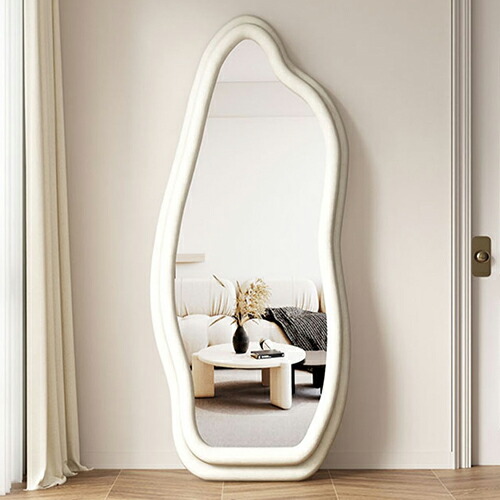 楽天市場】【レビュー特典】スタンドミラー ウェーブミラー ホワイト