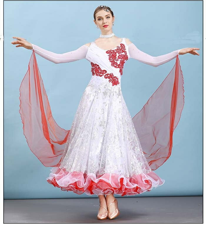 ✨️豪華オーダー✨️社交ダンススタンダードドレス（Lサイズ）赤&白