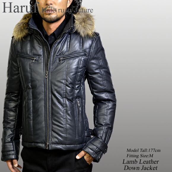 楽天市場】フードファー ラム レザーダウンジャケット レザー
