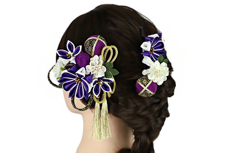 楽天市場】髪飾り 成人式 振袖 和装 4点セット 紫 白 黒 緑 ゴールド