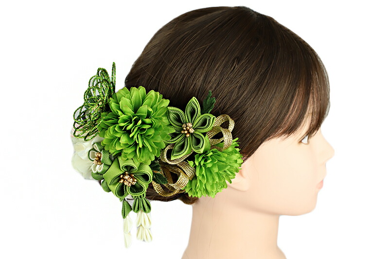 楽天市場】髪飾り 成人式水引 つまみ細工 緑 黄緑 エメラルドグリーン