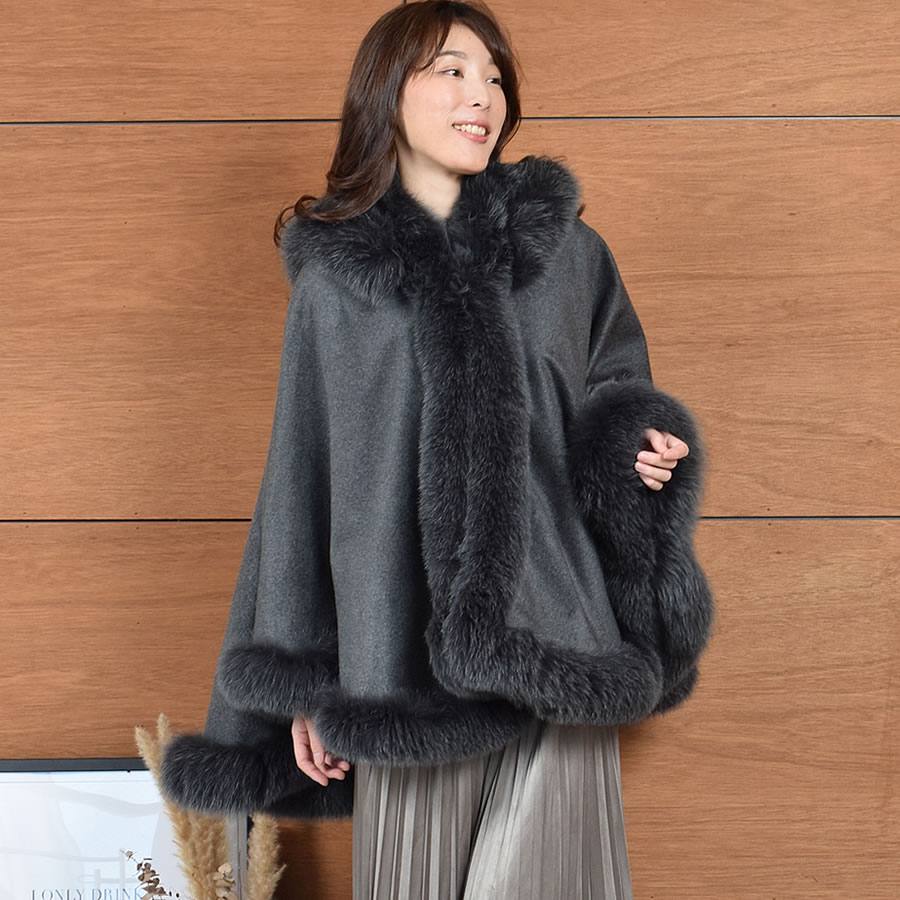 楽天市場】日本製 カシミヤ 100％ ケープ SAGA フォックス レディース